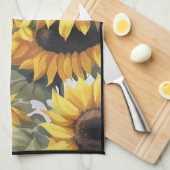 明るいヒマワリ皿タオル縁ど(黒) キッチンタオル (四つ折り)