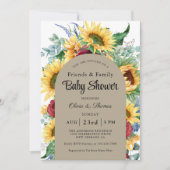 明るいヒマワリ秋のフローラ赤ちゃんシャワー 招待状 (正面)