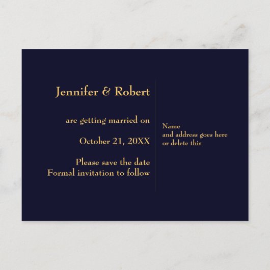 明るいヒマワリNavy Blue写真Save the Date 案内ポストカード (裏面)