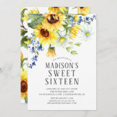 明るいヒマワリSweet sixteen誕生会 招待状 (正面/裏面)