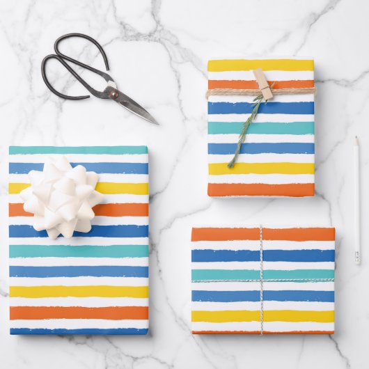 明るいビーチパタストライプのーン ラッピングペーパーシート (正面)
