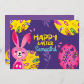 明るいピカラフルンクの復活祭バニー、紫 シーズンカード (正面/裏面)