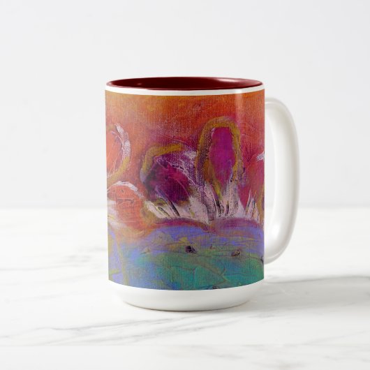 明るいピリピリした梨のマグカップ ツートーンマグカップ (正面右)