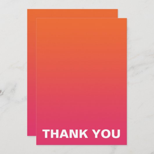 明るいピンクおよびオレンジグラデーションな結婚式は感謝していしています サンキューカード (正面/裏面)