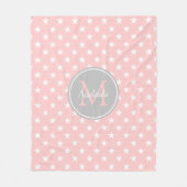 明るいピンクおよび灰灰色の星のモノグラム フリースブランケット (正面)