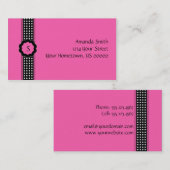 明るいピンクおよび黒い水玉模様の名刺 名刺 (正面/裏面)