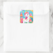 明るいピンクかわいいユニコーン スクエアシール (バッグ)