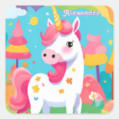 明るいピンクかわいいユニコーン スクエアシール (正面)