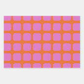 明るいピンクとオレンジの幾何学的グリッドパターン ラッピングペーパーシート (正面2)