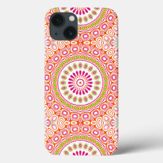 明るいピンクとオレンジの春の曼荼羅フラワー iPhone 13ケース