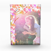 明るいピンクとオレンジの野花の子供 フォトブロック (正面)