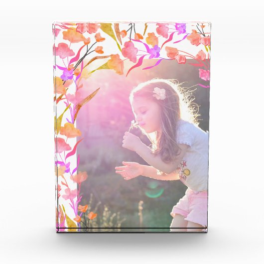 明るいピンクとオレンジの野花の子供 フォトブロック (正面)