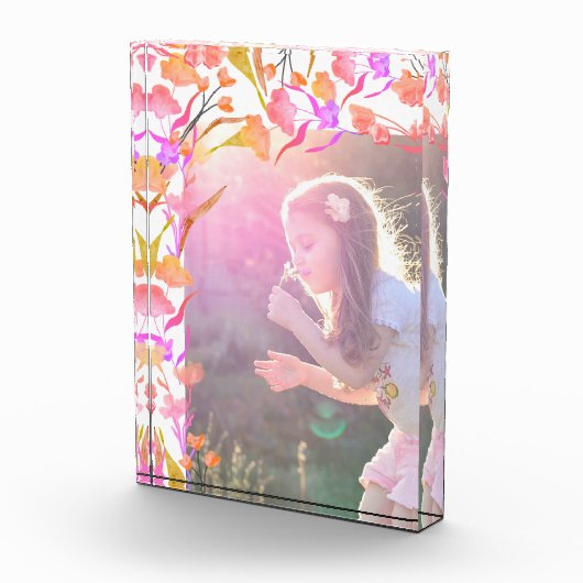 明るいピンクとオレンジの野花の子供 フォトブロック (右)