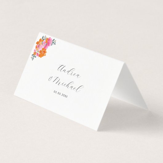 明るいピンクとオレンジ結婚色のフローラのテーブル番号 (裏面)