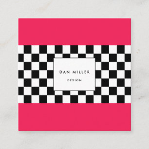 明るいピンクとチェッカーボード スクエア名刺