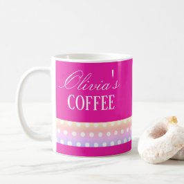 明るいピンクとポカドット コーヒーマグカップ