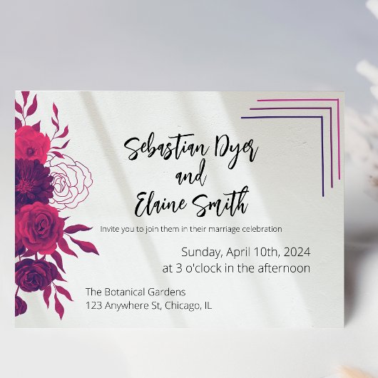 明るいピンクとマゼンタのサンライトのフローラ結婚ズ 招待状
