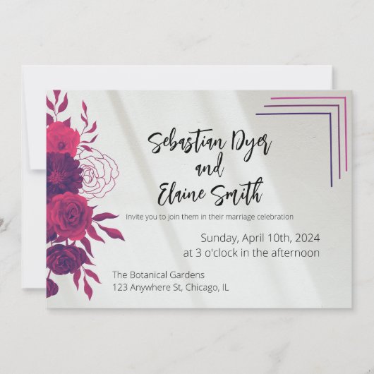 明るいピンクとマゼンタのサンライトのフローラ結婚ズ 招待状 (正面)