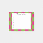明るいピンクと市松模様に緑の注 ポストイット (正面)