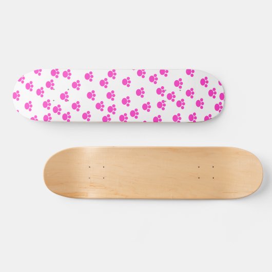 明るいピンクと白の手の印刷パターン スケートボード (横)