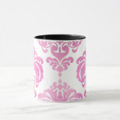 明るいピンクと白シックエレガントダマスクパターン マグカップ (中央)
