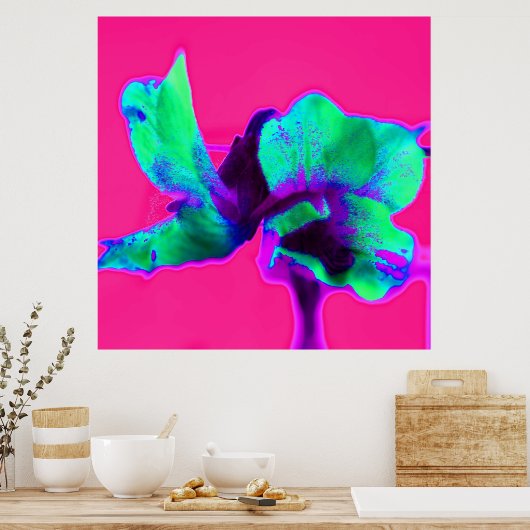 明るいピンクと緑のフローラポスタープリント ポスター (キッチン)