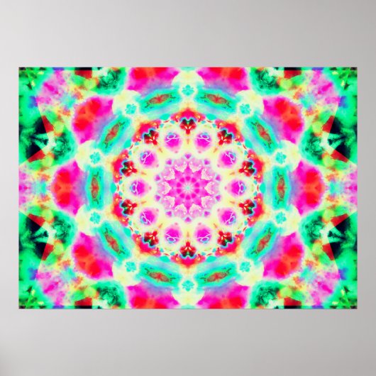 明るいピンクと緑のマンダラ ポスター (正面)