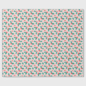 明るいピンクと赤いホリー ラッピングペーパー (フラット)