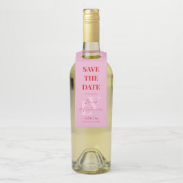 明るいピンクと赤のイニシャル結婚式の日付を保存 ボトルネックタグ