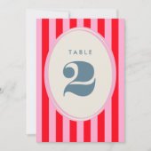 明るいピンクと赤ストライプのはっきりした表の番号 (正面)