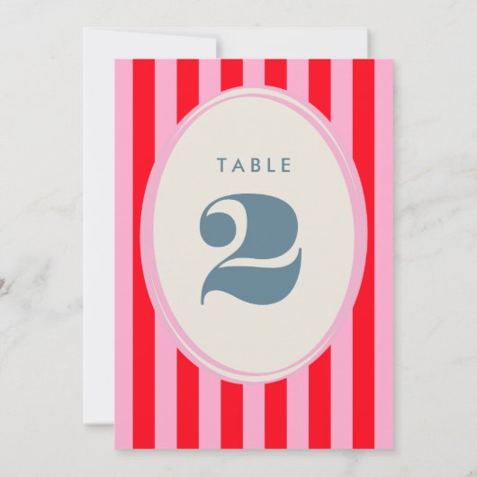 明るいピンクと赤ストライプのはっきりした表の番号 (裏面)