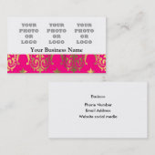 明るいピンクと金ゴールドのダマスク会社のロゴ 名刺 (正面/裏面)