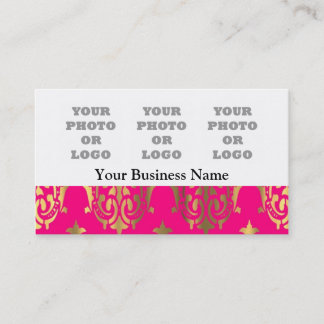 明るいピンクと金ゴールドのダマスク会社のロゴ 名刺