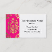 明るいピンクと金ゴールドのダマスク 名刺 (正面)