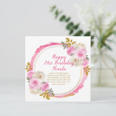 明るいピンクと金ゴールドエレガントの花の誕生日 カード (スタンド正面)