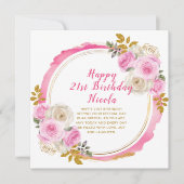 明るいピンクと金ゴールドエレガントの花の誕生日 カード (正面)