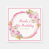 明るいピンクと金ゴールドエレガントの花の誕生日 スタンダードカクテルナプキン (正面)