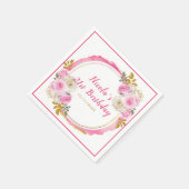 明るいピンクと金ゴールドエレガントの花の誕生日 スタンダードカクテルナプキン (角)