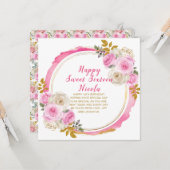 明るいピンクと金ゴールドエレガントの花のSweet sixteen カード (正面/裏面インサイチュ)