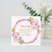 明るいピンクと金ゴールドエレガントの花のSweet sixteen サンキューカード (スタンド正面)