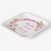 明るいピンクと金ゴールドエレガントの花のSweet sixteen ペーパープレート (傾斜あり)