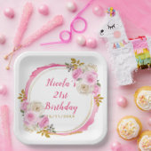 明るいピンクと金ゴールドエレガントの誕生日パーティー ペーパープレート (パーティー)