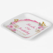 明るいピンクと金ゴールドエレガントの誕生日パーティー ペーパープレート (傾斜あり)