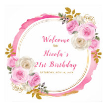 明るいピンクと金ゴールドエレガントフローバースデーパーティー