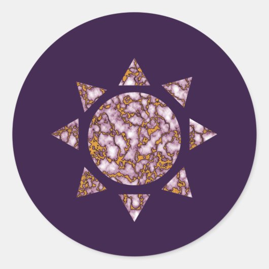 明るいピンクと金ゴールド大理石テクスチャデザイン太陽 ラウンドシール (正面)