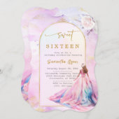 明るいピンクと金ゴールドSweet sixteen 招待状 (正面/裏面)
