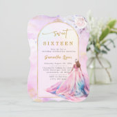 明るいピンクと金ゴールドSweet sixteen 招待状 (スタンド正面)