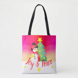 明るいピンクと雪だるま トートバッグ