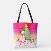 明るいピンクと雪だるま トートバッグ (裏面)