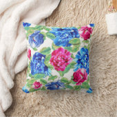 明るいピンクと青のフローラかわいらしパターン投げP クッション (ブランケット)